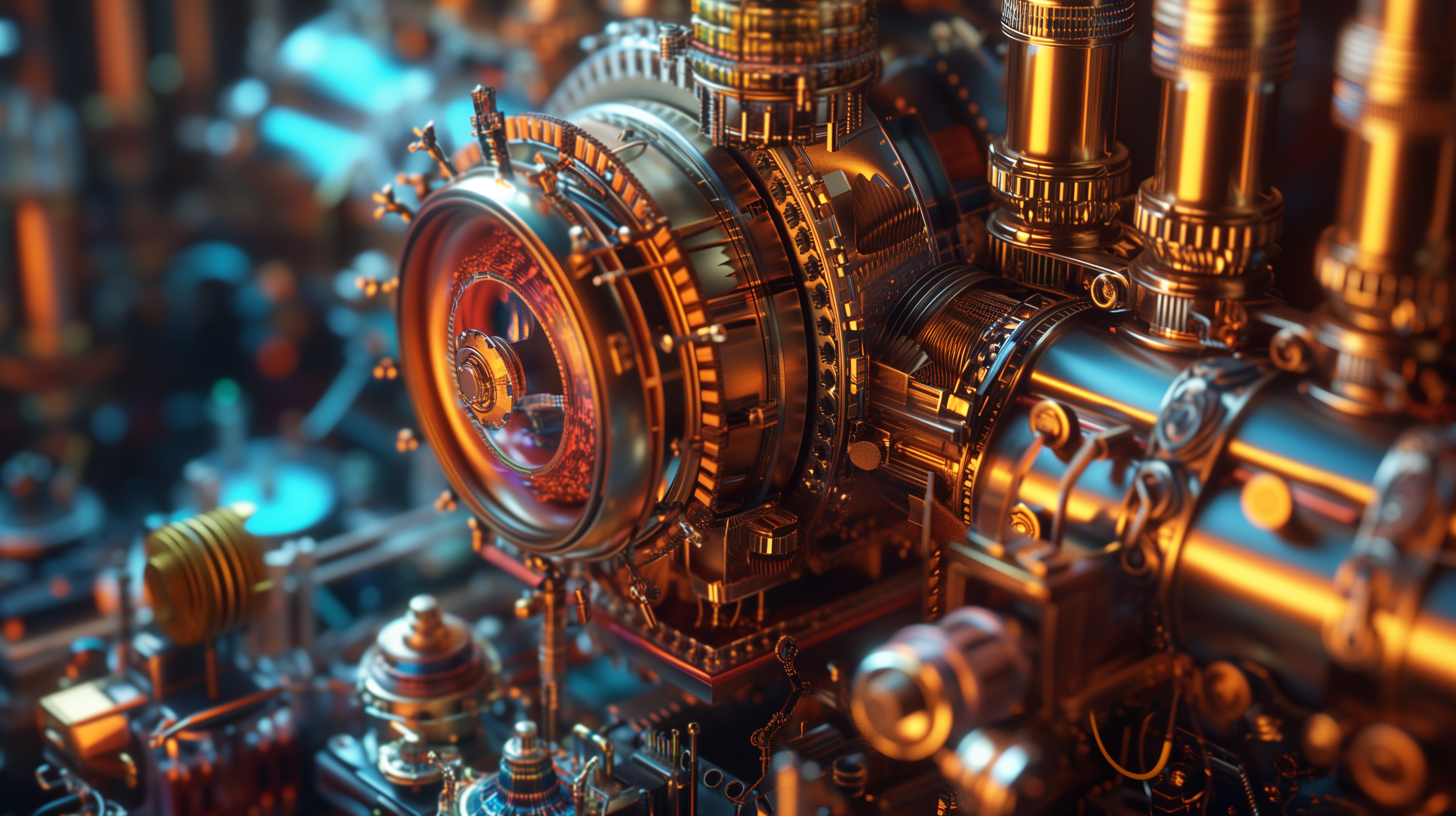 A magical mechanical machine representing the complexite and beauty of AI.